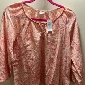 NWT GAP, SMALL Blouse w collar tie; LS , Coral/Pink/White